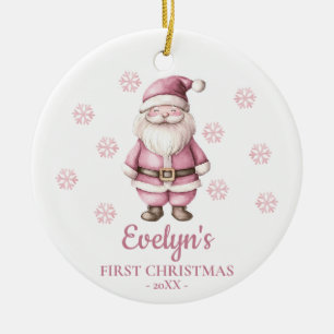 Adorno De Cerámica Primera Navidad de Niña Personalizada de Papá Noel