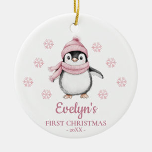 Adorno De Cerámica Primera Navidad de Niña Personalizada Pingüino