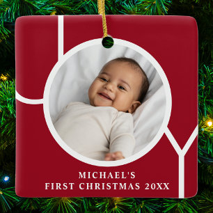 Adorno De Cerámica Primera Navidad de Niño Personalizada Foto Rojo