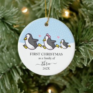 Adorno De Cerámica Primera Navidad de Pingüino Familia de 3