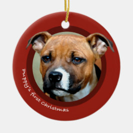 Adorno De Cerámica Primera Navidad de Puppy (American Staffordshire)