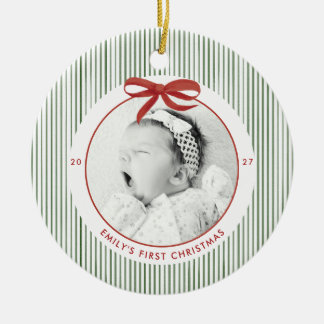 Adorno De Cerámica Primera Navidad del Bebé a Rayas