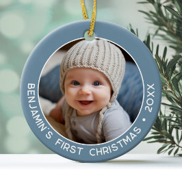 Adorno De Cerámica Primera Navidad del Bebé - Azul Pastel de Denim Si