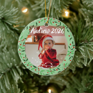 Adorno De Cerámica Primera Navidad del bebé con flores personalizadas