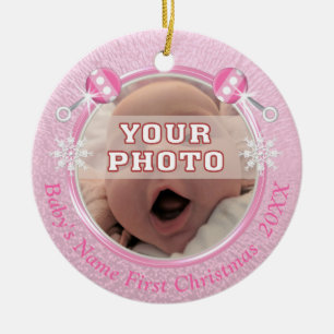 Adorno De Cerámica Primera Navidad del bebé con su FOTO y TEXTO