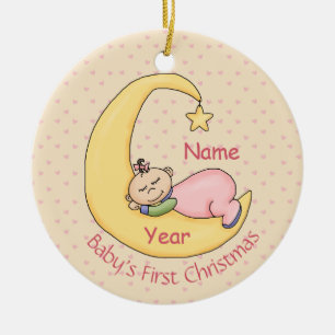 Adorno De Cerámica Primera Navidad del bebé - Dormido en la luna (chi