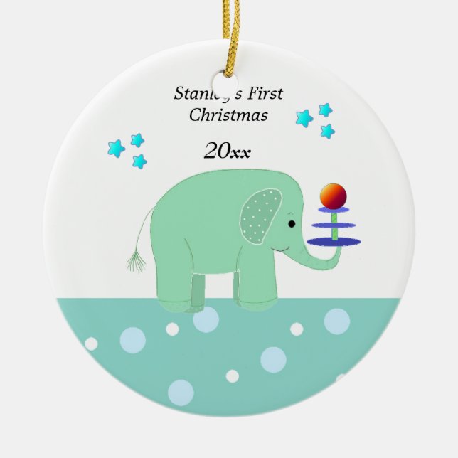 Adorno De Cerámica Primera Navidad del bebé elefante (Frente)