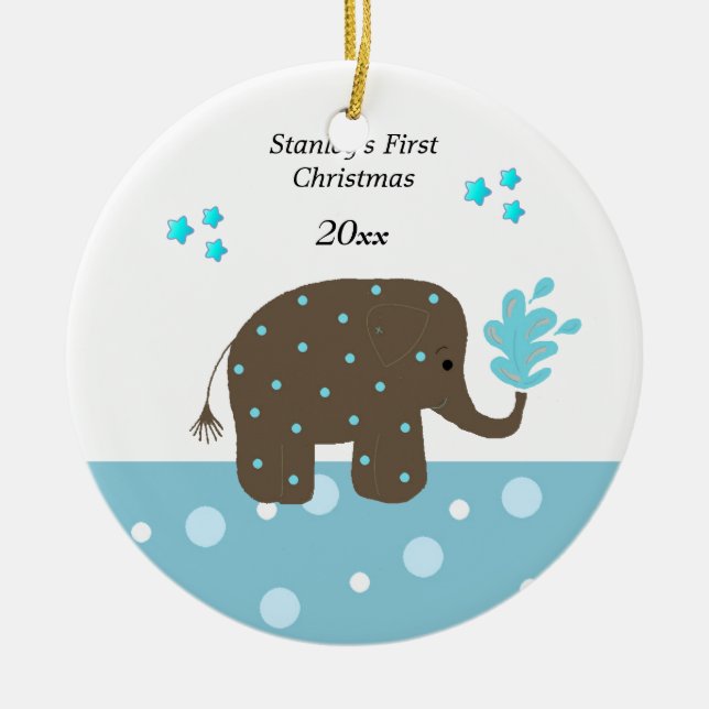 Adorno De Cerámica Primera Navidad del bebé elefante (Frente)
