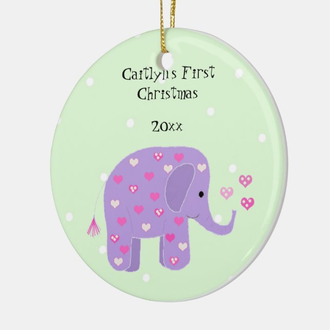 Adorno De Cerámica Primera Navidad del bebé elefante púrpura (Izquierda)