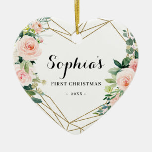 Adorno De Cerámica Primera Navidad del bebé floral de Rubor geométric