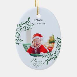 Adorno De Cerámica Primera Navidad del Bebé Floral Moderna Verde
