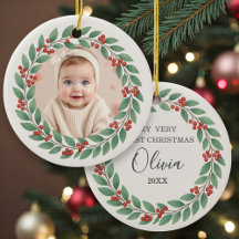 Primera Navidad del Bebé Foto Eucalipto Verde