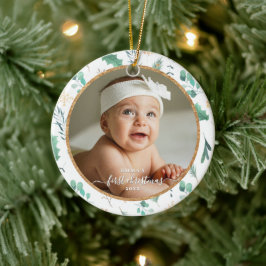 Adorno De Cerámica Primera Navidad del Bebé Foto Personalizada Acuare