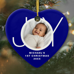 Adorno De Cerámica Primera Navidad del Bebé Foto Personalizada Azul M