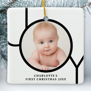 Adorno De Cerámica Primera Navidad del Bebé Foto Personalizada Blanco
