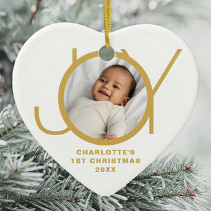 Adorno De Cerámica Primera Navidad del Bebé Foto Personalizada Dorado