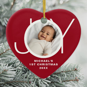Adorno De Cerámica Primera Navidad del Bebé Foto Personalizada Rojo