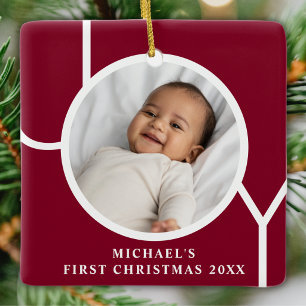Adorno De Cerámica Primera Navidad del Bebé Foto Personalizada Rojo O