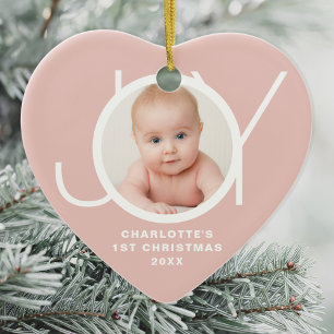 Adorno De Cerámica Primera Navidad del Bebé Foto Personalizada Rosa