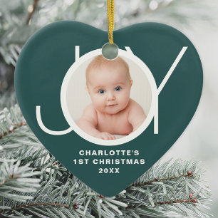 Adorno De Cerámica Primera Navidad del Bebé Foto Personalizada Verde