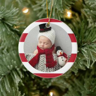 Adorno De Cerámica Primera Navidad del Bebé Moderno Rayas Rojas Foto
