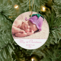 Primera Navidad del Bebe Niña Rosa Foto