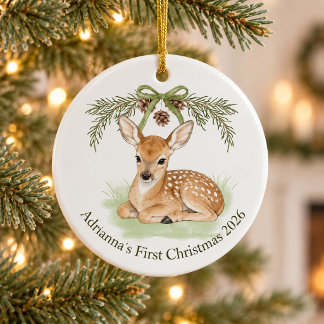 Adorno De Cerámica Primera Navidad del Bebé Personalizada 2026 Bosque
