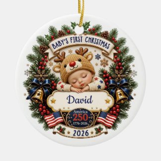 Adorno De Cerámica Primera Navidad del Bebé Personalizada América 250