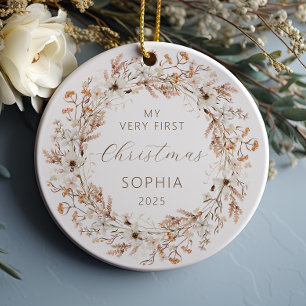 Adorno De Cerámica Primera Navidad del Bebé Personalizada Boho Flores
