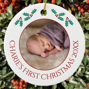 Adorno De Cerámica Primera Navidad del Bebé Personalizada Foto