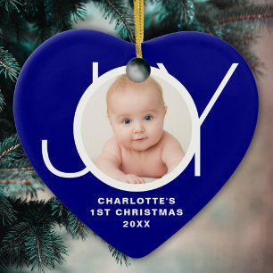 Adorno De Cerámica Primera Navidad del Bebé Personalizada Foto Azul A