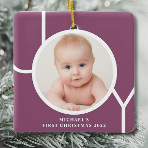 Adorno De Cerámica Primera Navidad del Bebé Personalizada Foto Morado