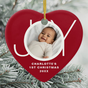 Adorno De Cerámica Primera Navidad del bebé personalizada Foto Rojo