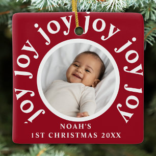 Adorno De Cerámica Primera Navidad del Bebé Personalizada Foto Rojo