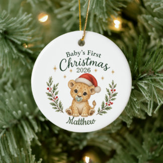 Adorno De Cerámica Primera Navidad del Bebé Personalizada "León"