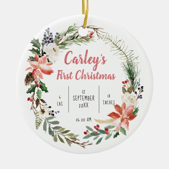 Adorno De Cerámica Primera Navidad del bebé personalizado (Frente)