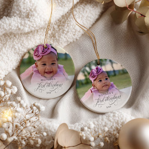 Adorno De Cerámica Primera Navidad del Bebé Personalizado 2 Fotos