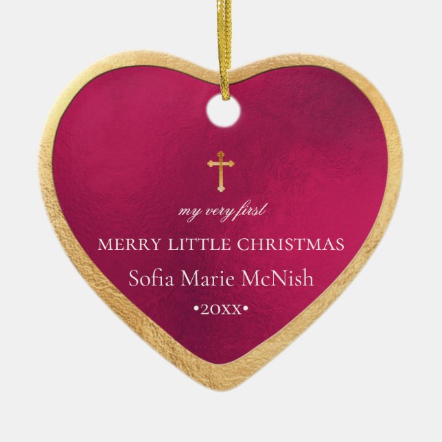 Adorno De Cerámica Primera Navidad del bebé PixDezines, granada roja (Frente)