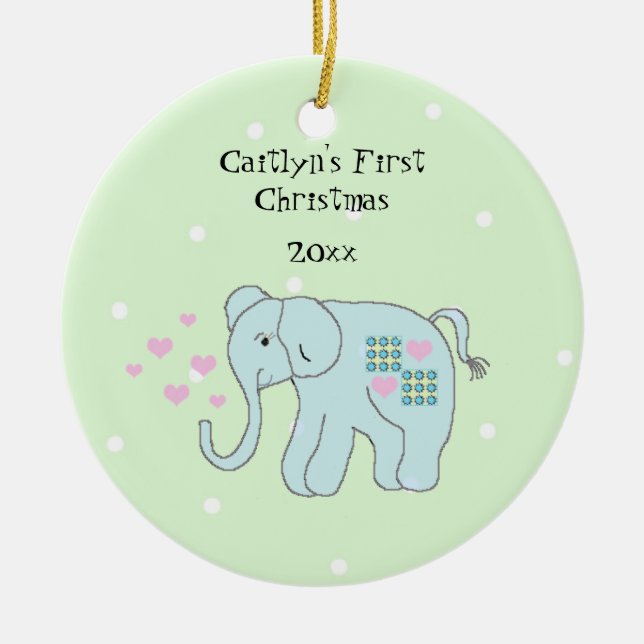 Adorno De Cerámica Primera Navidad del elefante caprichoso (Frente)