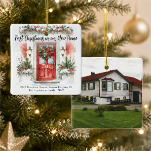 Adorno De Cerámica Primera Navidad Dirección Nuevo Hogar Foto Acuarel