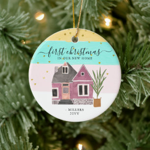 Adorno De Cerámica Primera Navidad editable en nuestras nuevas vacaci
