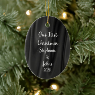 Adorno De Cerámica Primera Navidad elegante Guay negro y blanco satin