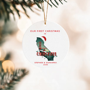 Adorno De Cerámica Primera Navidad en California State Personalizado