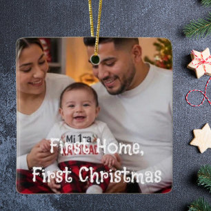 Adorno De Cerámica Primera Navidad en Casa Foto de Familia en Carmesí