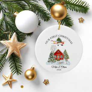 Adorno De Cerámica Primera Navidad en Casa Nueva Avión Cessna y Árbol