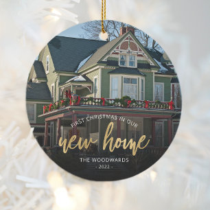 Adorno De Cerámica Primera Navidad en Casa Nueva Foto Letra Dorada