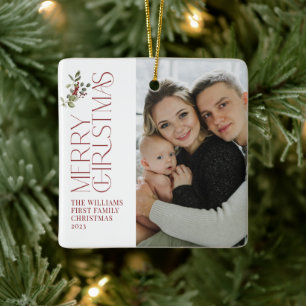 Adorno De Cerámica Primera Navidad en familia con una foto de color d