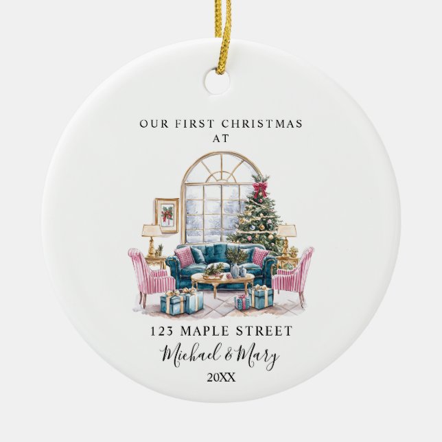 Adorno De Cerámica Primera Navidad en la nueva casa con dirección y n (Frente)