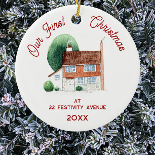 Adorno De Cerámica Primera Navidad en la nueva casa de acuarela