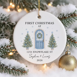 Adorno De Cerámica Primera Navidad En La Nueva Casa Puerta Acuarela